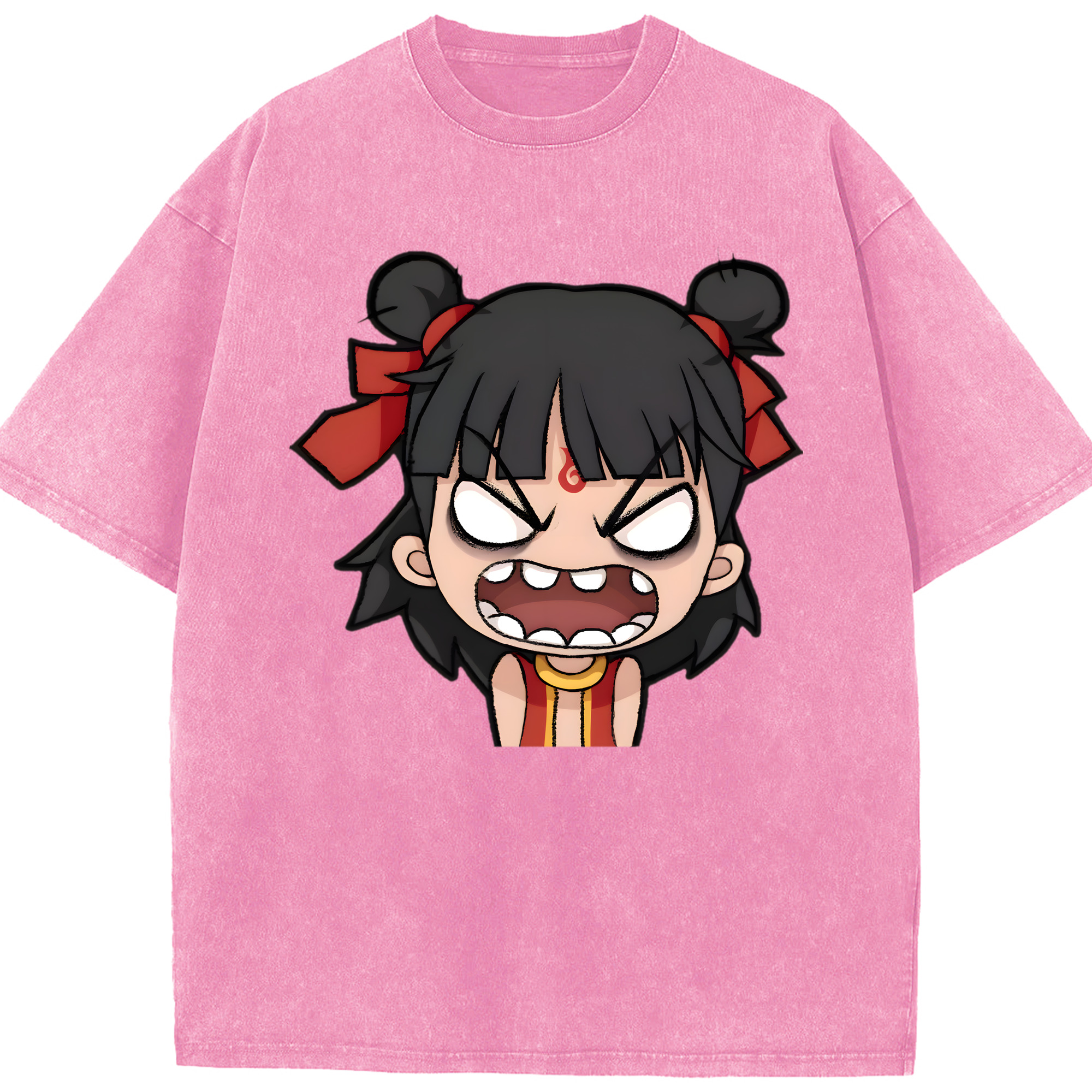（画像用） Ne Zha 2 ナタ 魔童の大暴れ 綿100% ヴィンテージ風 半袖Tシャツ（フロントプリント）